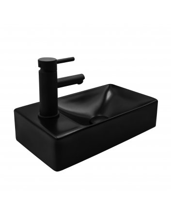 Eco Elegance Keramische Wastafel Met Kraangat Links (37,5x22x10cm) - Mat Zwart