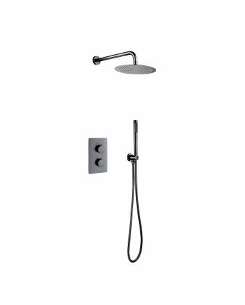 Eco Elegance Inbouw Thermostatische Doucheset Met Regendouchekop (Ø25cm) - Gunmetal Grijs