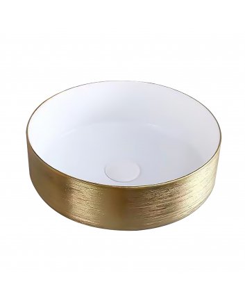Hugo & Müeller Keramieken Waskom Met Gouden Geborsteld Reliëf (36cm) - Wit