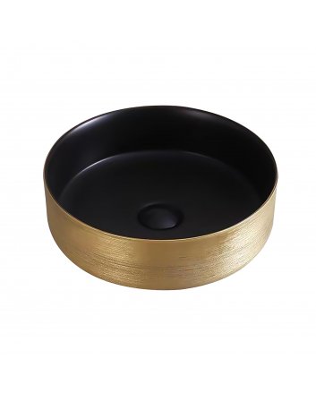 Eco Elegance Keramieken Waskom Met Gouden Geborsteld Reliëf (36cm) - Zwart