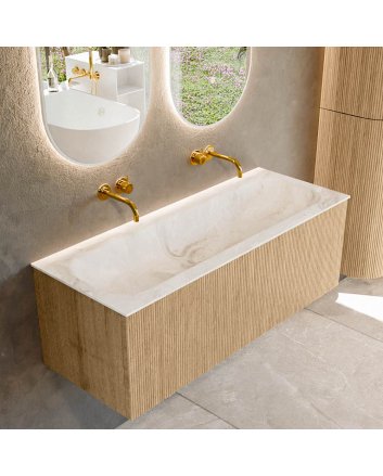 Mondiaz Kurve-Dlux 120cm badmeubel kleur Oak met 1 lade en 0 deuren. Wastafel Big large Midden zonder kraangat Frappe.