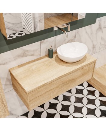 Mondiaz Lush 100 badmeubel washed oak 1 lades Barco rechts geen kraangat