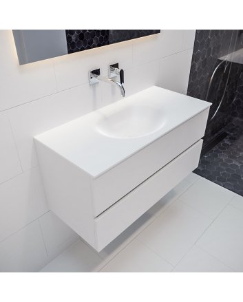 Mondiaz Vica 100cm badmeubel talc 2 lades wastafel Moon midden zonder kraangat