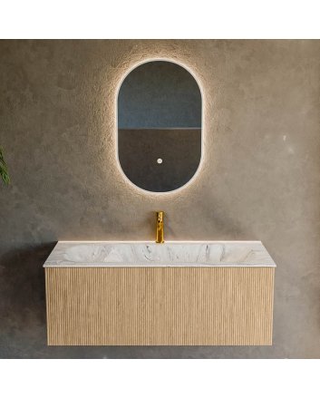 Mondiaz Kurve-Dlux 110cm badmeubel kleur Oak met 1 lade en 0 deuren. Wastafel Big medium Midden 1 kraangat Glace.