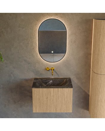 Mondiaz Kurve-Dlux 60cm badmeubel kleur Oak met 1 lade en 0 deuren. Wastafel Cloud Midden zonder kraangat Lava.