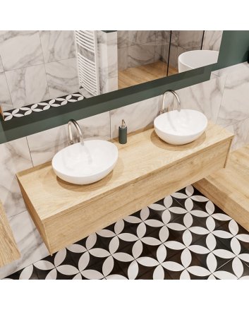 Mondiaz Lush 150 badmeubel washed oak 1 lades Barco dubbel 2 kraangaten