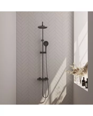 BRAUER Gunmetal Carving opbouw thermostatische regendouche SET 02 met 20 cm douchekop en 3-standen handdouche en doucheslang gunmetal geborsteld PVD