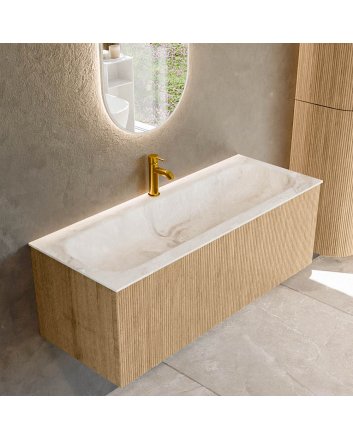 Mondiaz Kurve-Dlux 120cm badmeubel kleur Oak met 1 lade en 0 deuren. Wastafel Big large Midden 1 kraangat Frappe.