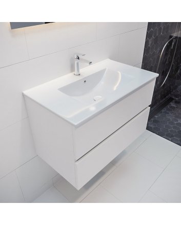 Mondiaz Vica 80cm badmeubel talc 2 lades wastafel DENIA midden met 1 kraangat