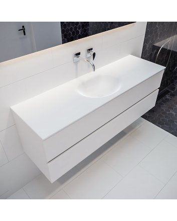 Mondiaz Vica 150cm badmeubel talc 2 lades wastafel Moon midden zonder kraangat