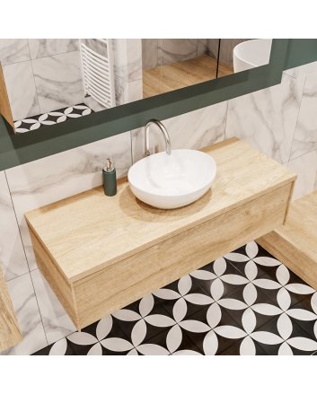 Mondiaz Lush 120 badmeubel washed oak 1 lades wastafel Barco midden 1 kraangat
