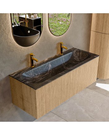 Mondiaz Kurve-Dlux 120cm badmeubel kleur Oak met 1 lade en 0 deuren. Wastafel Big large Midden 2 kraangaten Lava.