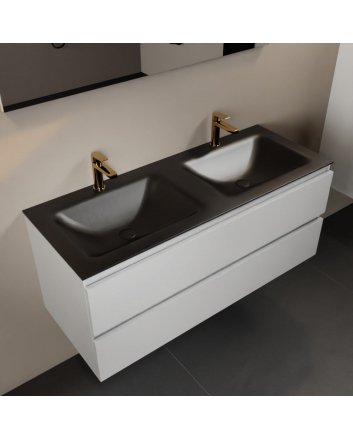Mondiaz Aivy 120cm badmeubel Talc, wastafel Urban solid surface dubbel 2 kraangaten