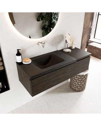 Mondiaz Bukla 120cm badmeubel met module 40 kleur Dark Brown met 2 lades. Wastafel Cloud links 0 kraangaten kleur Urban.