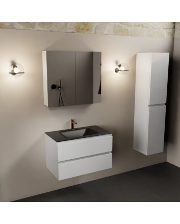Mondiaz Aivy 80cm badmeubel Talc, wastafel Urban solid surface midden 1 kraangat met spiegelkast