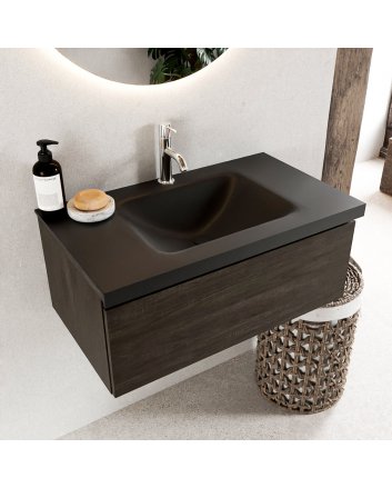 Mondiaz Bukla 80cm badmeubel modulair kleur Dark Brown met 1 lade. Wastafel Cloud midden 1 kraangat kleur Urban.