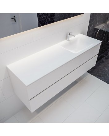 Mondiaz Vica 150cm badmeubel talc 2 lades wastafel Cloud rechts met 1 kraangat