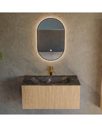 Mondiaz Kurve-Dlux 90cm badmeubel kleur Oak met 1 lade en 0 deuren. Wastafel Big small Midden 1 kraangat Lava.