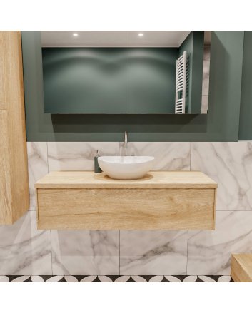 Mondiaz Lush 120 badmeubel washed oak 1 lades wastafel Barco midden 1 kraangat