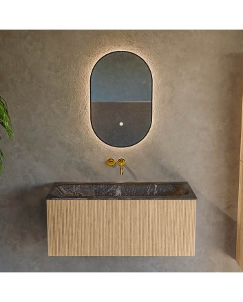 Mondiaz Kurve-Dlux 100cm badmeubel kleur Oak met 1 lade en 0 deuren. Wastafel Big medium Midden zonder kraangat Lava.