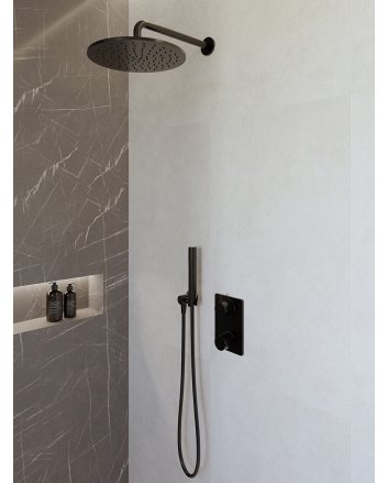 Caral inbouwthermostaat compleet met hoofddouche 30 cm en staafhanddouche mat zwart