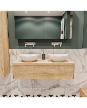 Mondiaz Lush 120 badmeubel washed oak 1 lades Barco dubbel geen kraangat