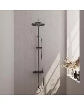 BRAUER Gunmetal Carving opbouw thermostatische regendouche SET 03 met 30 cm douchekop en staaf handdouche en doucheslang gunmetal geborsteld PVD