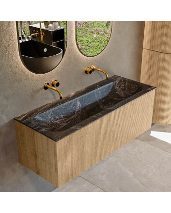 Mondiaz Kurve-Dlux 120cm badmeubel kleur Oak met 1 lade en 0 deuren. Wastafel Big large Midden zonder kraangat Lava.