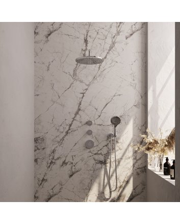 BRAUER Chrome Edition thermostatische inbouw regendouche SET 10 met 30 cm douchekop en gebogen muurarm en 3-standen handdouche en doucheslang en wandaansluitbocht chroom