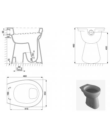 staande verhoogde toiletpot +6 AO wit