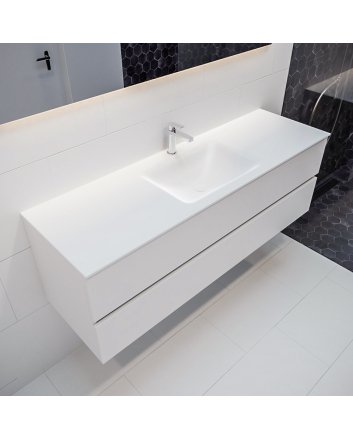 Mondiaz Vica 150cm badmeubel talc 2 lades wastafel Cloud midden met 1 kraangat