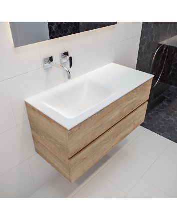 Mondiaz Vica 100 badmeubel washed oak 2 lades Cloud links geen kraangat