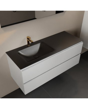Mondiaz Aivy 120cm badmeubel Talc, wastafel Urban solid surface links 1 kraangat