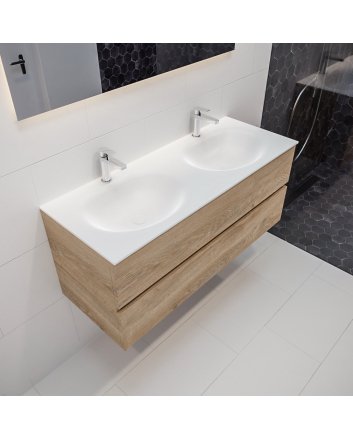 Mondiaz Vica 120 badmeubel washed oak 2 lades Moon dubbel 2 kraangaten