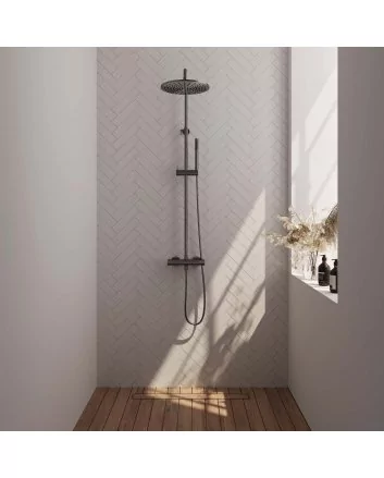 BRAUER Gunmetal Carving opbouw thermostatische regendouche SET 03 met 30 cm douchekop en staaf handdouche en doucheslang gunmetal geborsteld PVD