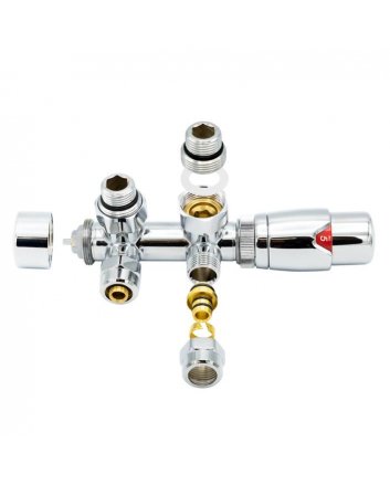 Chrome radiator aansluitset Haaks voor radiatoren met onder aansluiting t.b.v 16 mm buis