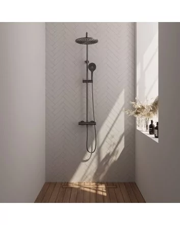 BRAUER Gunmetal Edition opbouw thermostatische regendouche SET 04 met 30 cm douchekop en 3-standen handdouche en doucheslang gunmetal geborsteld PVD