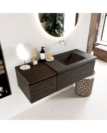 Mondiaz Bukla 120cm badmeubel met module 40 kleur Dark Brown met 2 lades. Wastafel Cloud rechts 0 kraangaten kleur Urban.