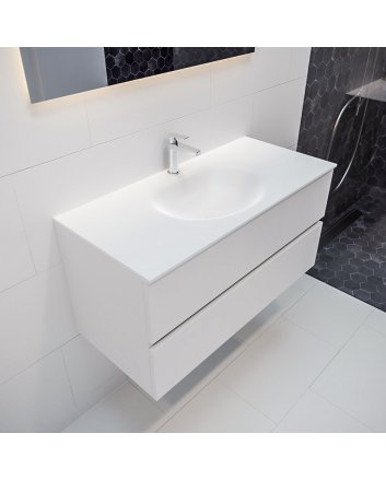 Mondiaz Vica 100cm badmeubel talc 2 lades wastafel Moon midden met 1 kraangat