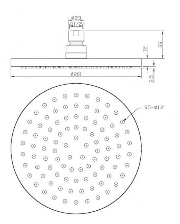 Caral hoofddouche rond 20 x 1,2 cm chroom