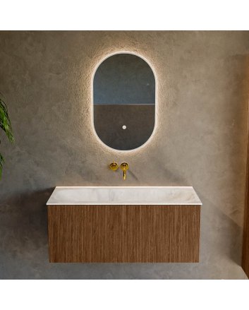 Mondiaz Kurve-Dlux 100cm badmeubel kleur Walnut met 1 lade en 0 deuren. Wastafel Big medium Midden zonder kraangat Frappe.