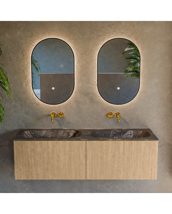 Mondiaz Kurve-Dlux 140cm badmeubel kleur Oak met 2 lades en 0 deuren. Wastafel Stor small Dubbel zonder kraangat Lava.