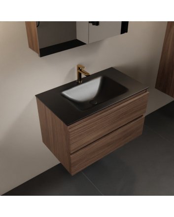 Mondiaz Aivy 80cm badmeubel Mocha, wastafel Urban solid surface midden 1 kraangat met spiegelkast