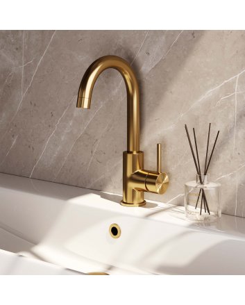 BRAUER Gold Edition hoge opbouw wastafelmengkraan met draaibare ronde uitloop model A goud geborsteld PVD