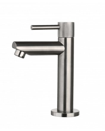 Sani DeLuxe Fonteinkraan opbouw rond Gun Metal met geribbeld knop