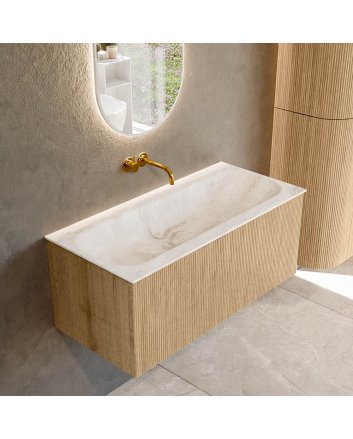 Mondiaz Kurve-Dlux 100cm badmeubel kleur Oak met 1 lade en 0 deuren. Wastafel Big medium Midden zonder kraangat Frappe.