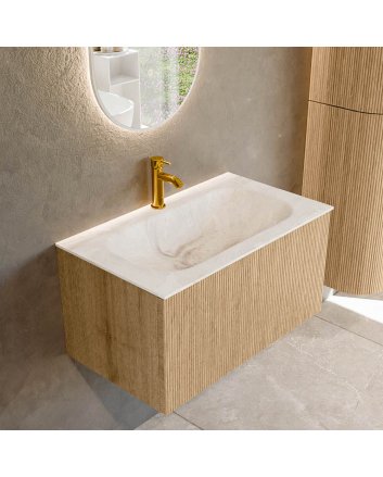 Mondiaz Kurve-Dlux 80cm badmeubel kleur Oak met 1 lade en 0 deuren. Wastafel Big small Midden 1 kraangat Frappe.