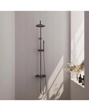 BRAUER Gunmetal Edition opbouw thermostatische regendouche SET 01 met 20 cm douchekop en staaf handdouche en doucheslang gunmetal geborsteld PVD