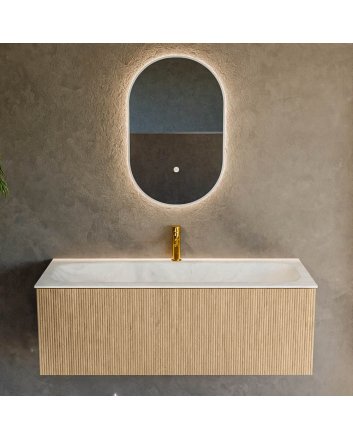 Mondiaz Kurve-Dlux 120cm badmeubel kleur Oak met 1 lade en 0 deuren. Wastafel Big large Midden 1 kraangat Opalo.