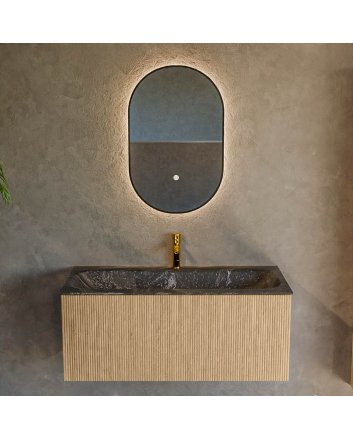 Mondiaz Kurve-Dlux 100cm badmeubel kleur Oak met 1 lade en 0 deuren. Wastafel Big medium Midden 1 kraangat Lava.